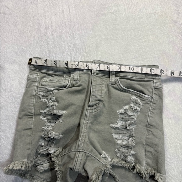 Olive Distressed Jean Shorts with Raw Hem - Picture 3 of 6